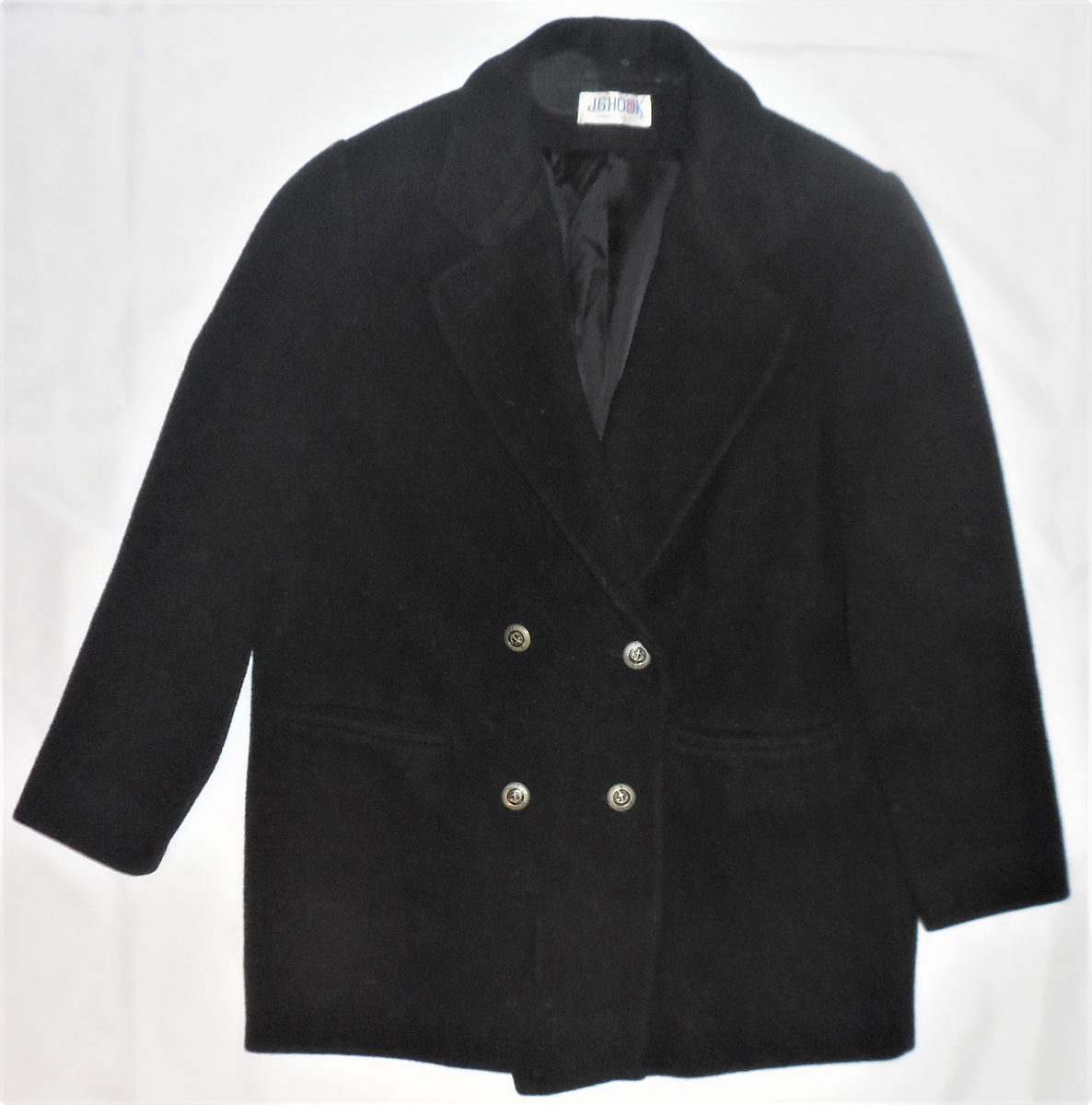 Vintage JG HOOK 100% Wool Peacoat Jacket Pea Coat BLACK Lined