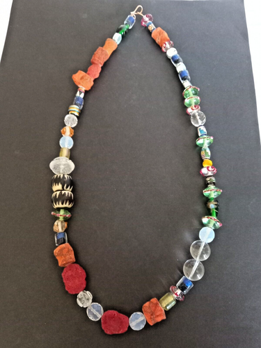 Collana Marocchina Vintage Perline Fatta a Mano Donna Vetro Corallo Cristallo Porcellana - Foto 3 di 15