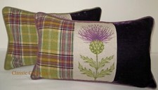 VOYAGE BLAIR "DAMSON"THISTLE-ABRAHAM MOON & VELVET-PIPED CUSHION COVER-50X30