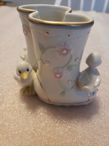 LENOX Petals And Pearls DUCKS Boot Shaped Bud Vase 4” - Picture 4 of 5