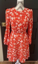 Eliza J Floral Long Sleeve Floral Orange And White Crepe Knee Length Dress Sz 6