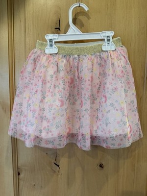 Carter s Girls Pink Floral Tulle Skirt with Gold Waistband  Size: 5