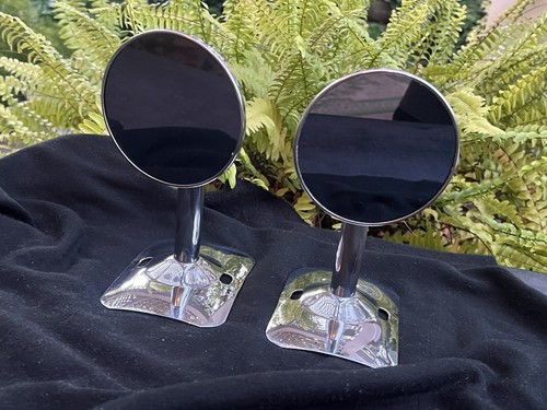 ANTIQUE 30's DUAL SIDE MOUNT TIRE MIRRORS w/ LEATHER BELTS MODEL A DODGE CHEVY ! - Picture 1 of 17