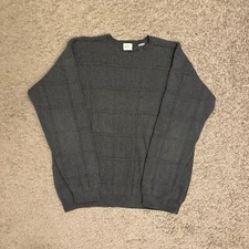 Arrow Mens Gray Cotton Knit Sweater Size M Textured Grid Pattern Grandpa Sweater