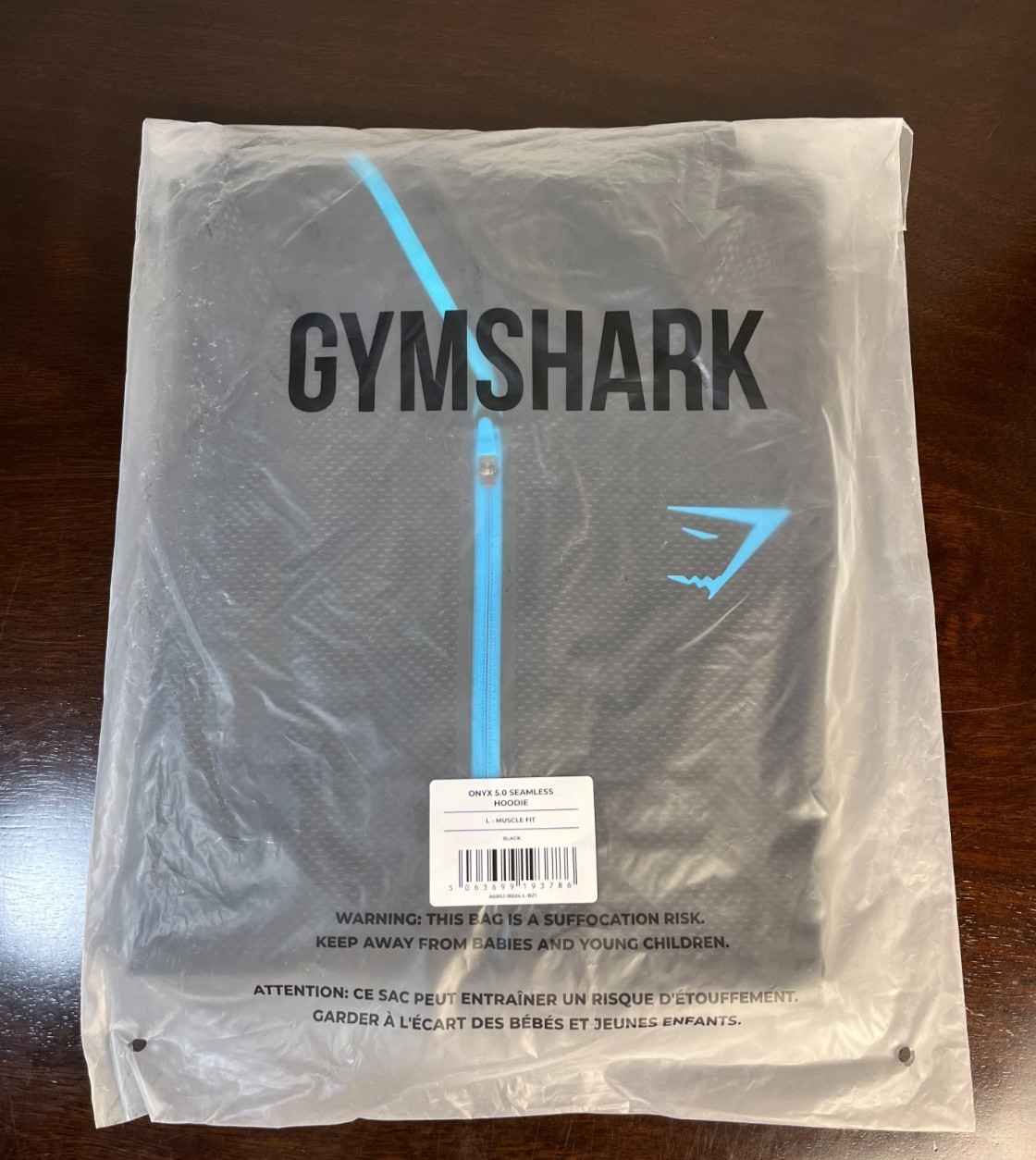 Gymshark Onyx V5 5.0 Seamless LARGE Hoodie Black Onyx Grey Blue IN HAND