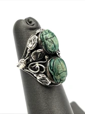 Arts and Crafts Sterling Silver Ring Egyptian Revival Double Scarab Ring 3.75"