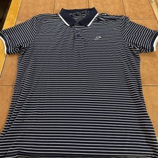 G/FORE Polo Mens Sz Large Navy Blue White Tipped Performance Golf Shirt Logo