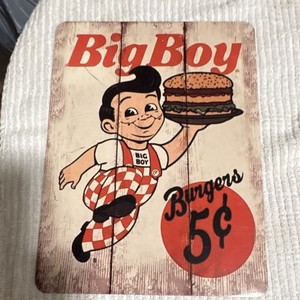 Big Boy 5¢ Metal Advertising Sign Restaurants & Fast Food Collectible