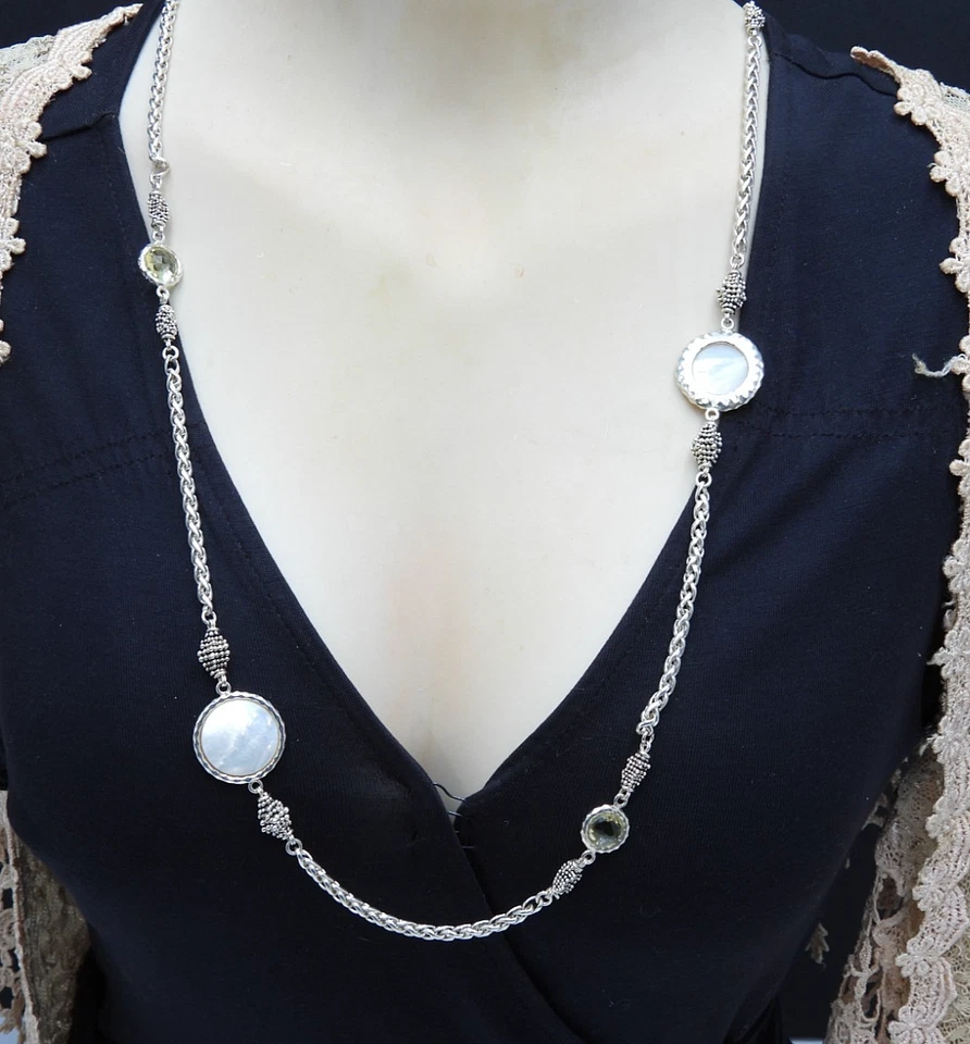 Collar Largo Michael Dawkins Plata de Ley 925 Madreperla Piedra Citrino Foto 2 de 4