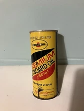 Vintage Pennzoil Premium Outboard Motor Oil Metal Can 16 oz. Full  - NOS