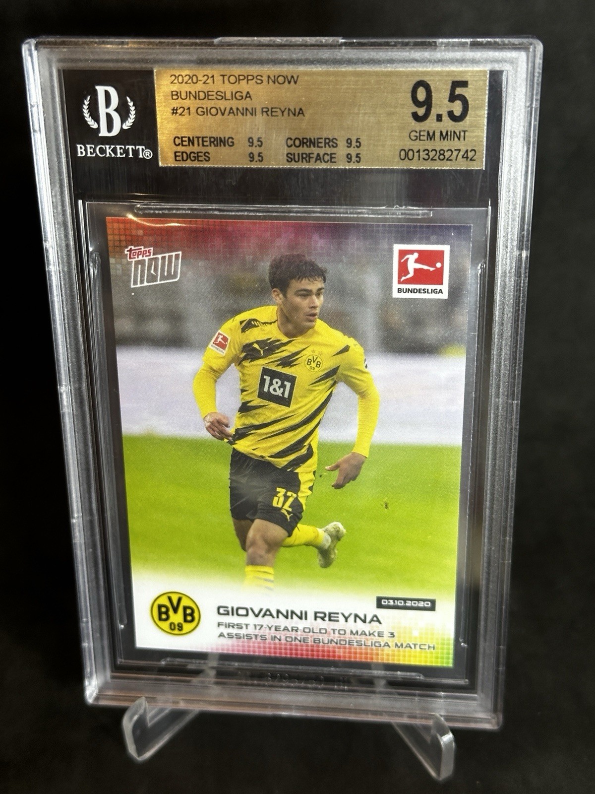 2020-21 Topps Now Bundesliga Giovanni Reyna BGS GEM 9.5 Borussia GIO ROOKIE CARD
