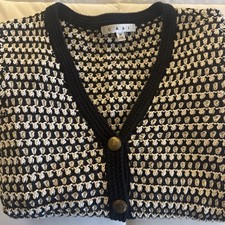Cabi Women  s Small Coco Waffle Knit Cotton Cardigan Sweater Black  White EUC