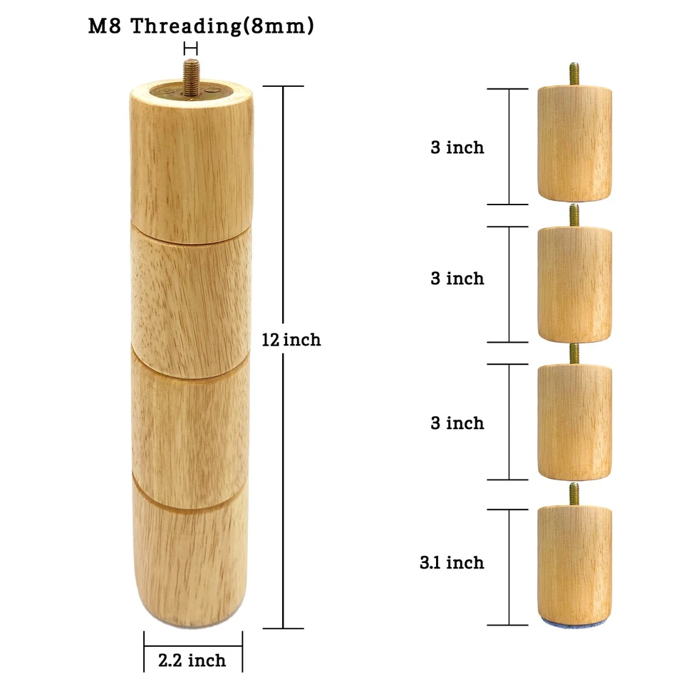 Base de cama ajustable de madera de 12" 6 piezas patas de soporte para roscado M8 M10 Foto 3 de 4