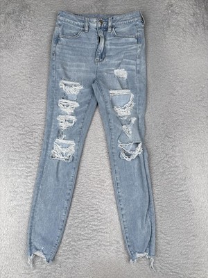 American Eagle Outfitters Skinny Jeans Womens 2 Light Wash Mid Rise Distressed