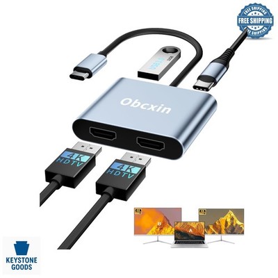 USB C Dual HDMI Adapter 4K60Hz with 100W PD for MacBook, XPS, Laptops