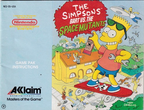 Nintendo NES Instruction Manual The Simpson's Bart vs The Space Mutants