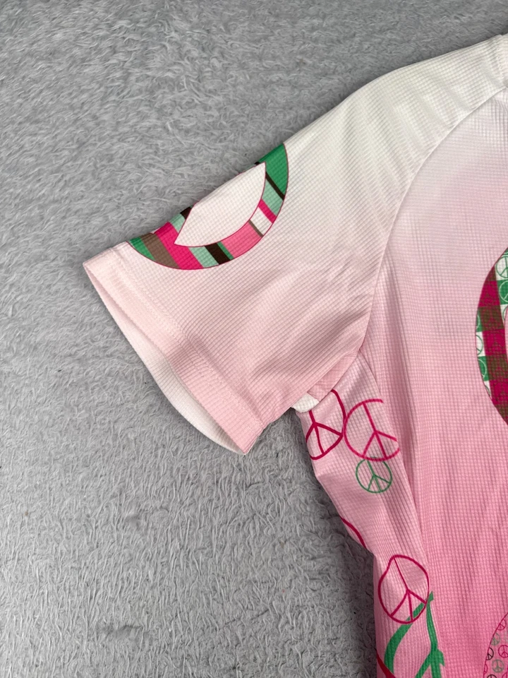 Camiseta de ciclismo Canari para mujer grande blanca rosa signo de la paz 1/2 cremallera manga corta Foto 3 de 4