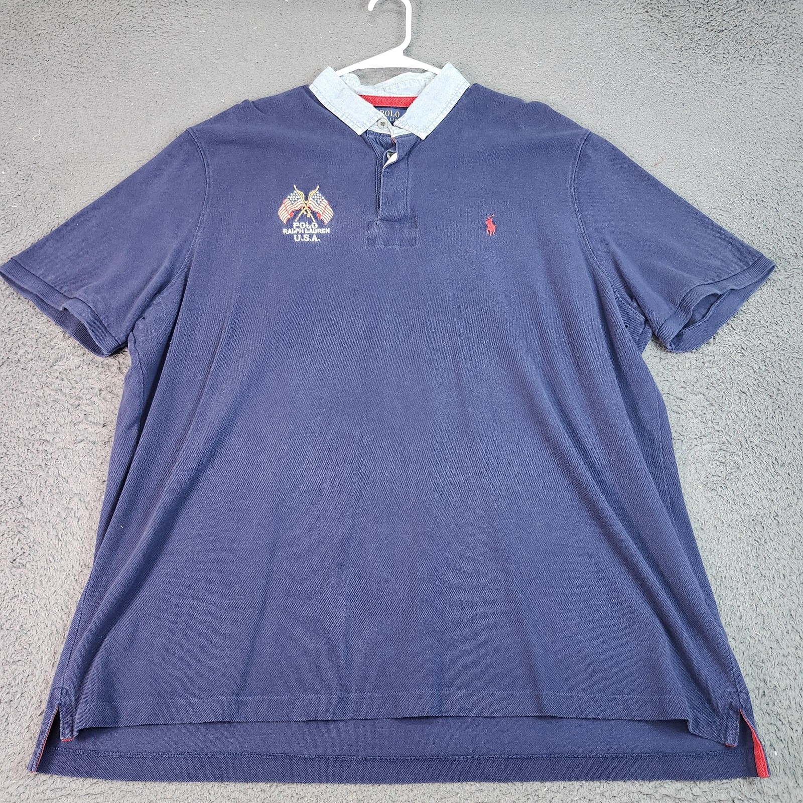 Polo Ralph Lauren Polo Shirt Mens 2XL Blue USA Flag Pony Collar Casual Patriotic