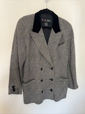 Vintage Escada 40 Made In Germany Houndstooth Wool Double Breasted Blazer
