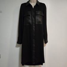 BCBG MAXAZRIA XS Black Faux Leather Trimmed Shirt Dress High Low Oversize $248
