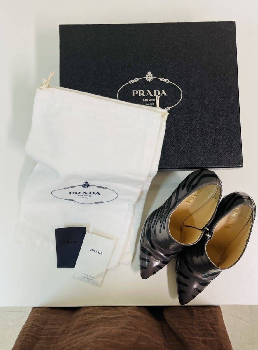Prada Short Boots Zebra Pattern Leather Gray Black Women's Size EU36.5/US6.5 image 9