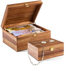 2 Wooden Keepsake Boxes with Hinged Lid, 11 x 8.7 x 5  6.9 x 5.2 x 3.5, Hand...