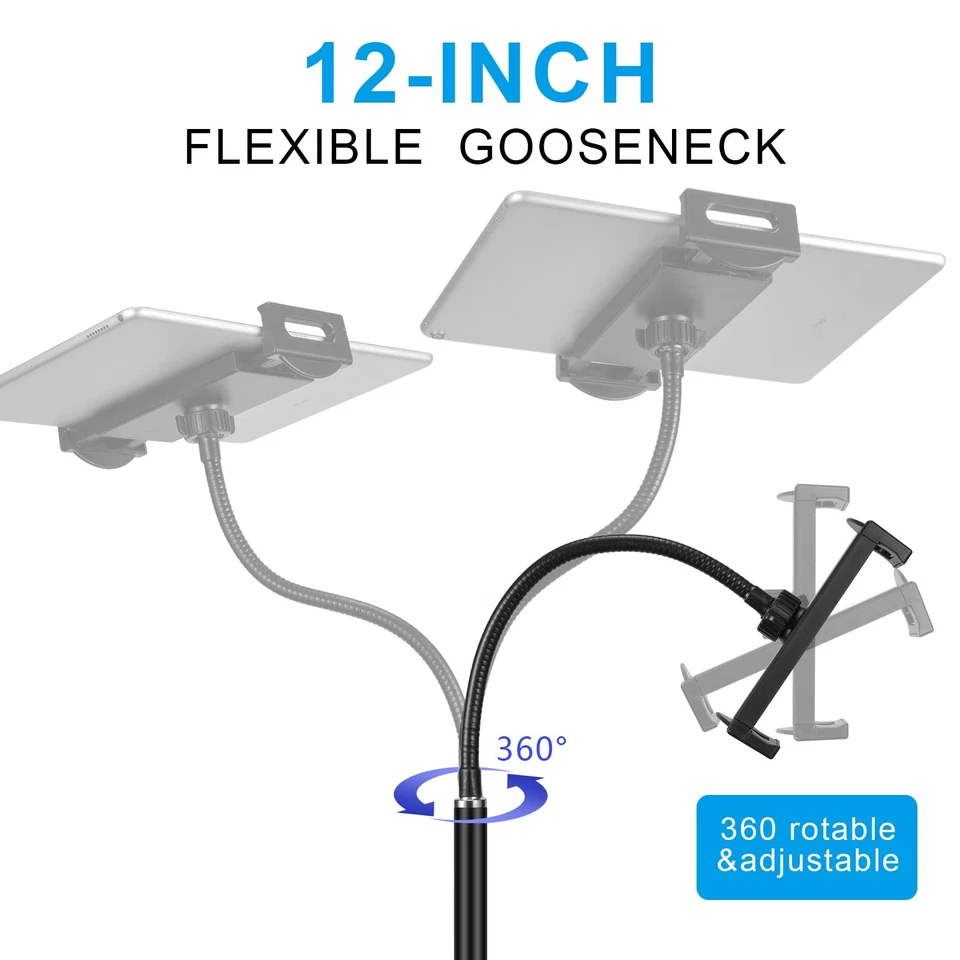 Tablet Floor Stand with Double Weight Base 360-degree Rotatable Metal Tablet ... - Image 4 of 4