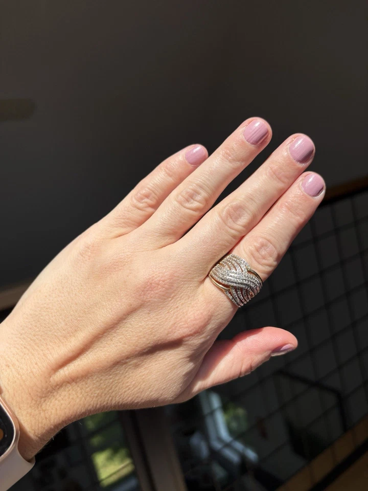 1/2 CTW Pave Diamond Wide Multirow Crossover Dome Ring 925 Size 8.25 w/gift Box - Image 2 of 4