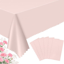 6 Pack Plastic Light Pink Tablecloths, 54 X 108Inch Disposable Spring Tablecloth