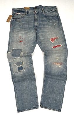 Polo Ralph Lauren B&T Stitched Patchwork Repaired Shredded Distressed Slim Jean
