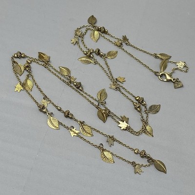 VTG Cookie Lee Gold Tone Necklace Leaf Fringe Charms Long Designer 42''