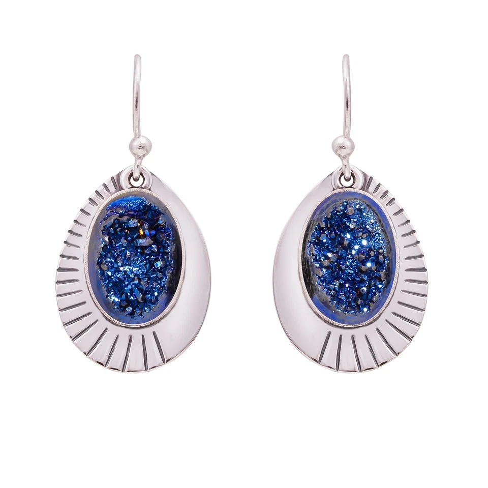 Blue Titanium Agate Drusy 925 Sterling Silver Earring, Christmas Gift E155163 - Image 4 of 4