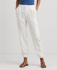 NEW Women's Size 16 Lauren Ralph Lauren Linen Cargo Pants - White 165