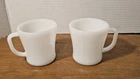 2 Vtg Federal Milk Glass Coffee Mug D Handle White Heat Proof Tea Cup USA 3 1/4”