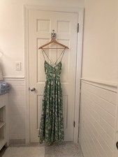 Blue Rain (medium) green floral maxi vneck backless thin strap summer dress
