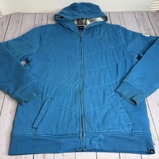 Hurley Quilted Full Zip Hoodie Sweatshirt Mens XL Blue Surf Y2K Retro Skate