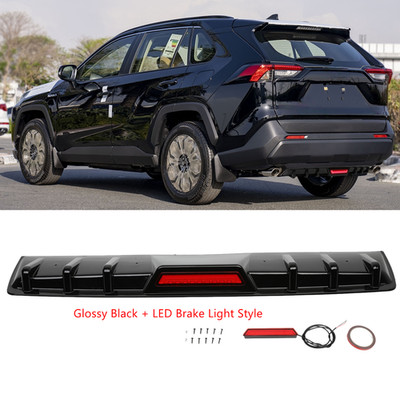 For Toyota RAV4 XLE Glossy Black Car Rear Bumper Diffuser Lip w/ Led Brake Light