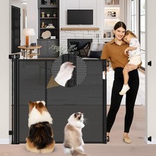 Reinforced 42" Extra Tall Pet Gate 55" Wide Retractable Baby Gate with Suppor...