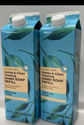 2 BATH & BODY WORKS WHITE TEA & SAGE GENTLE CLEAN FOAMING HAND SOAP REFILL 32oz