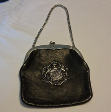 Vintage Black Leather Purse w/ Silver Tone Fr...