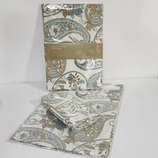 World Market Table Bundle Runner 4 Napkins 4 Placemats Aqua Gold Tan Paisley NWT