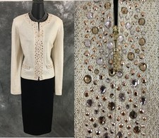 BEAUTIFUL St John jacket knit ivory rhinestones embellished evening blazer 8