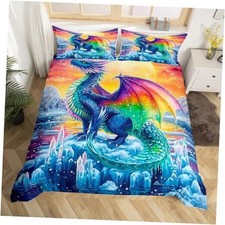 Dragon Bedding Duvet Cover Set Queen Size 3D Queen No Comforter Blue Yellow