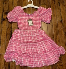 Art Class Girl's Pink & White Smocked Cut Out Lined Twirl Dress Size 8/M NWT