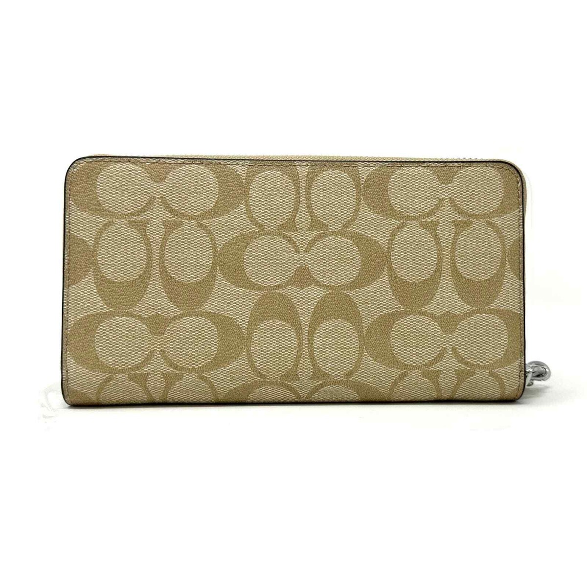Coach Long Zip Around Wallet in Signature Canvas Light Khaki Ice