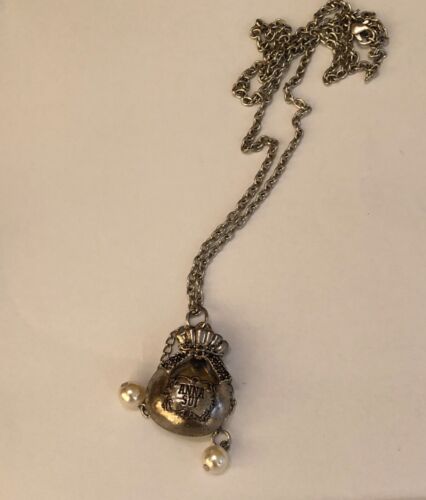 Very RARE Anna SUI necklace sac with ribbon and fake white  pearls  chain women  - 第 1/9 張圖片