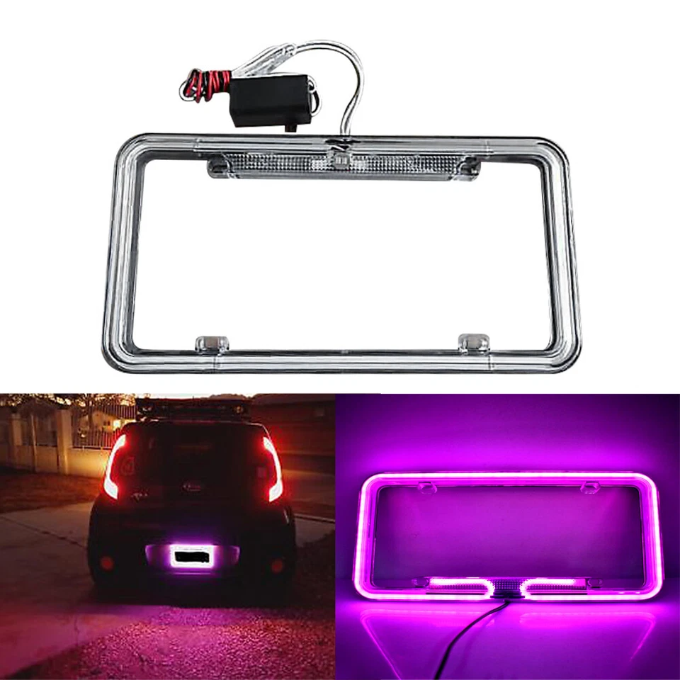 Universal Purple Car Pickup Neon License Plate Frame Front Rear Tag Cover 12V - Image 2 of 4