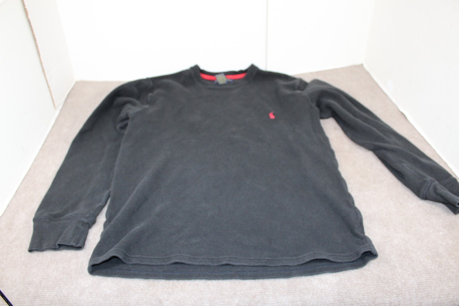 Polo Ralph Lauren manica lunga girocollo camicia nera taglia media rosso pony