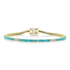14K Yellow Gold Diamond Turquoise Tennis Bracelet 3.27 CTW Round Cut