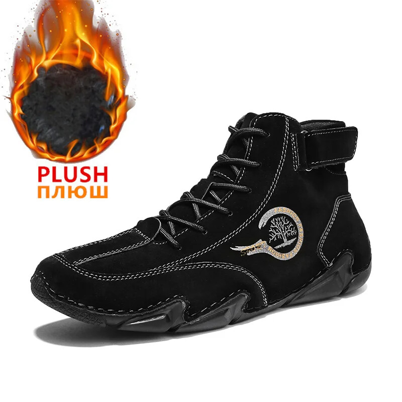 Botines de cuero para hombre Zapatos de motocicleta Zapatos informales Tenis de caña alta